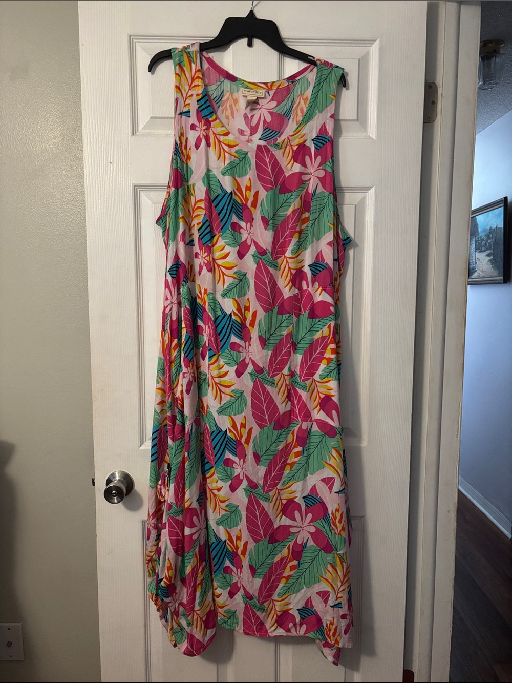 Tropical Floral Tank Dress in Pink & Green